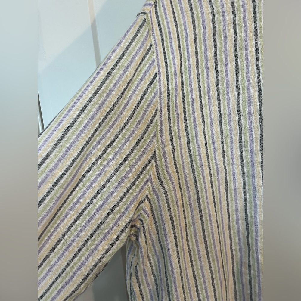 FLAX by JEANNE ENGELHART 100% Linen Striped VINTAGE Tunin Top Dress Sz L - Picture 3 of 9